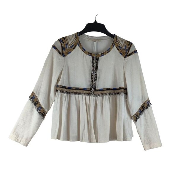 Lovestich Boho Blouse Cream Cotton Sz S Arabian Nights Beaded Hippie Embroidery - Picture 1 of 16
